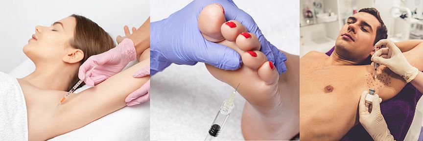 Three side by side images with patients getting injections